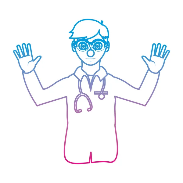 Homme Ligne Dégradé Médecin Avec Nez Clown Illustration Vectorielle Uniforme — Image vectorielle