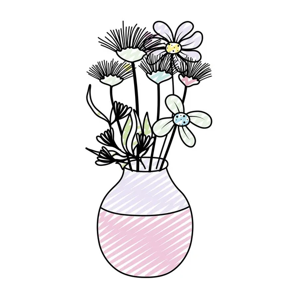 Doodle Exotische Blumen Pflanzen Innerhalb Einmachglas Vektor Illustration — Stockvektor