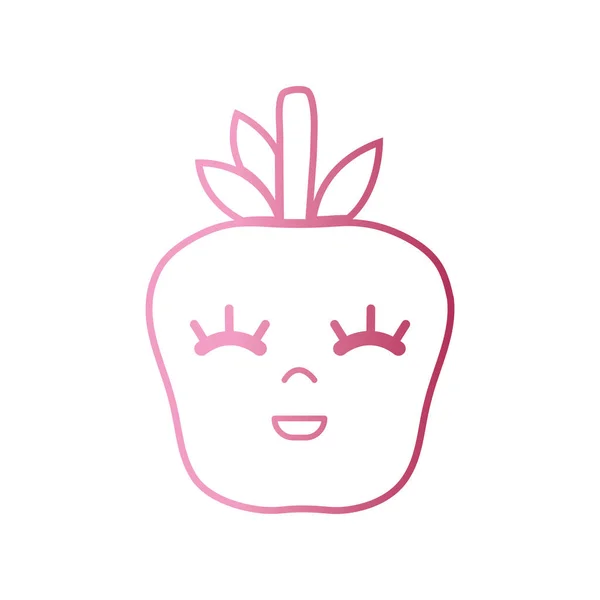 Línea Kawaii Lindo Feliz Manzana Fruta Vector Ilustración — Archivo Imágenes Vectoriales