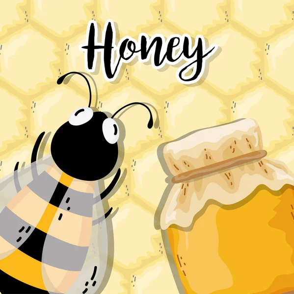 Bio Honig Rundes Etikett Mit Bienenvektor Illustration Grafik Design — Stockvektor
