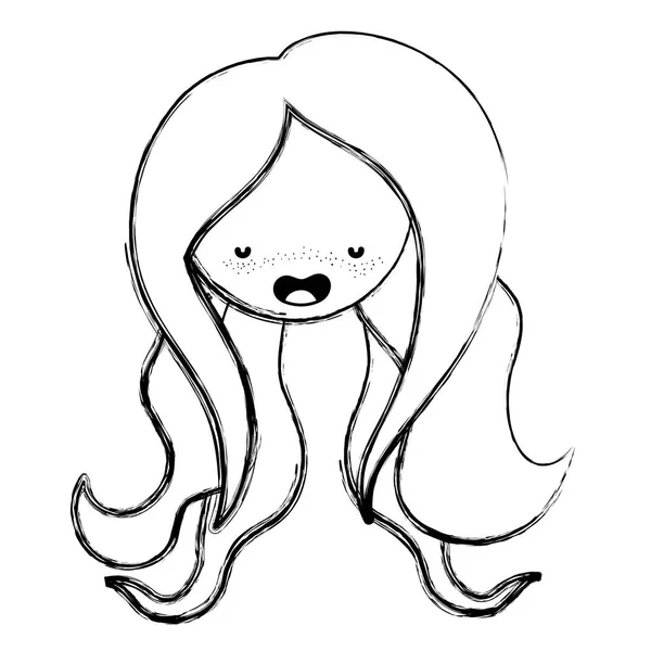 Grunge Smile Woman Head Long Hair Vector Illustration — Stock Vector