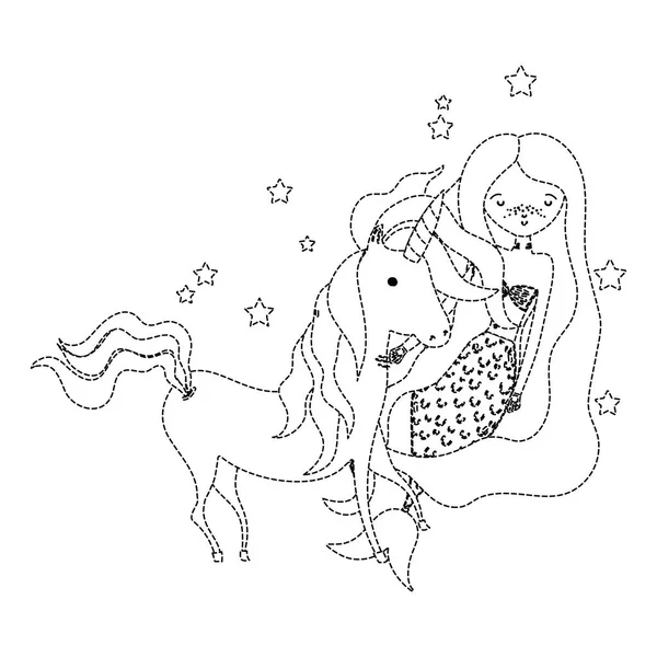 Forma Punteada Mujer Belleza Sirena Con Buena Ilustración Vectorial Unicornio — Vector de stock