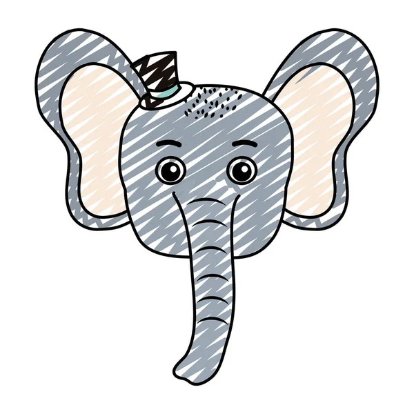 Doodle Bebé Elefante Cabeza Animal Con Sombrero Vector Ilustración — Archivo Imágenes Vectoriales