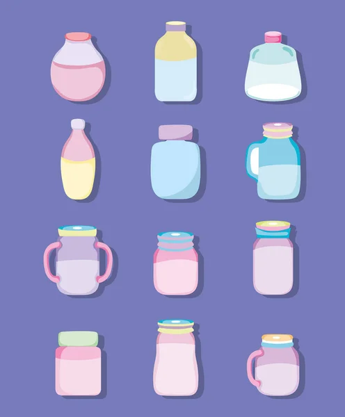 Set Mason Jar Drawings Collection Pastel Colors — Stock Vector