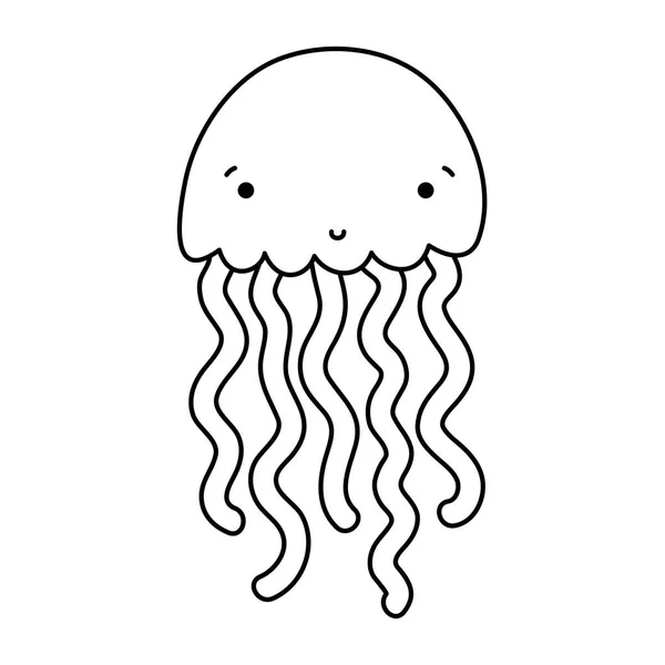 Linia Natura Jellyfish Tropikalny Wektor Zwierzęta Morskie Ilustracja — Wektor stockowy