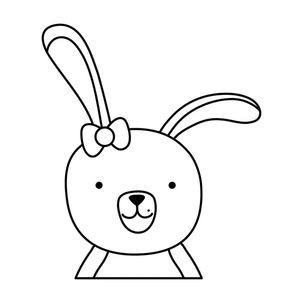 Ligne Dessin Animé Lapin Femelle Avec Ruban Arc Vecteur Illustration — Image vectorielle