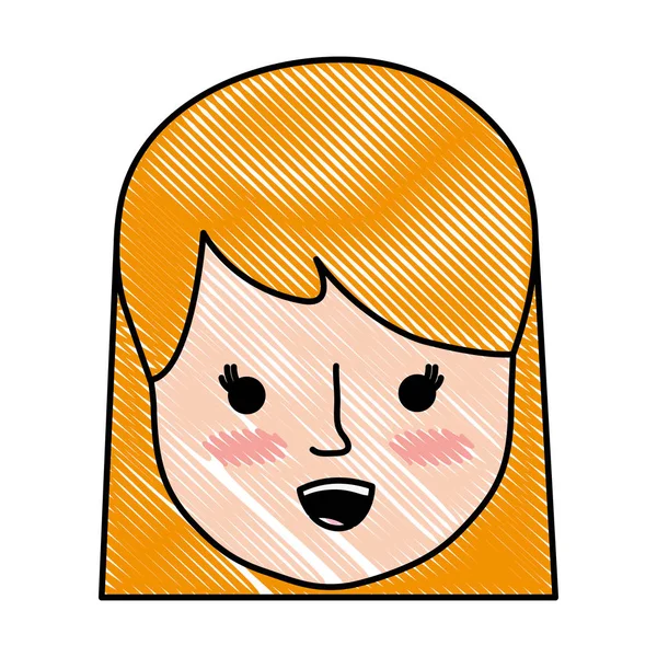 Hoofd Van Vrouw Van Doodle Met Kapsel Gezicht Expressie Vectorillustratie — Stockvector