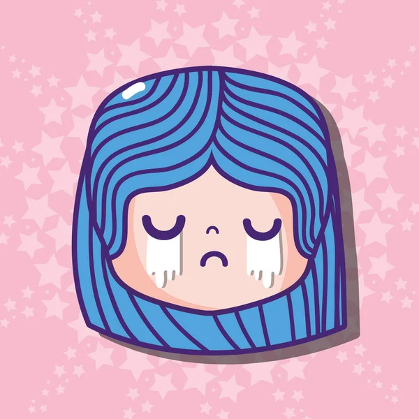 Dziewczynka Głowa Cryng Emoji Twarzy Komunikat Wektor Ilustracja — Wektor stockowy