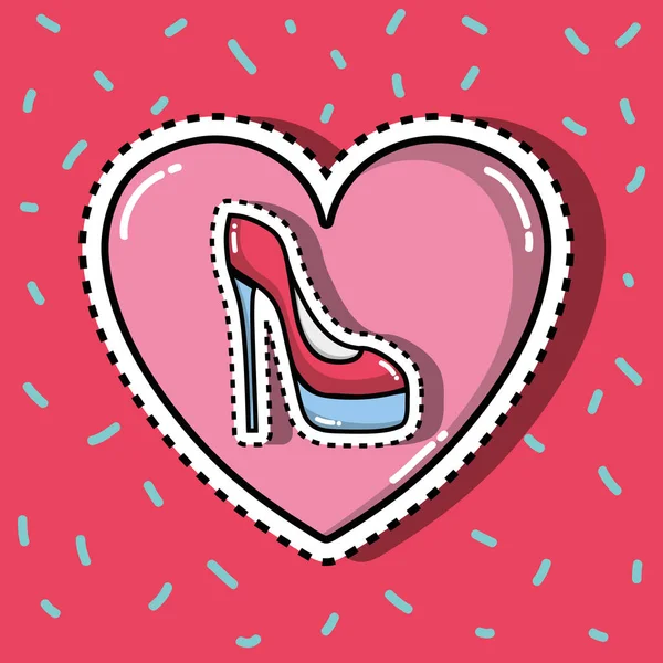 High Heel Shoes Heart Fashion Patches Design Vector Illustration - Stok Vektor