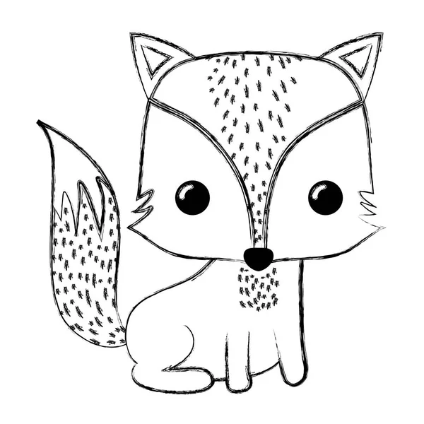 Grunge Mutlu Fox Kuyruk Vektör Çizim Hayvanla Oturmuş — Stok Vektör