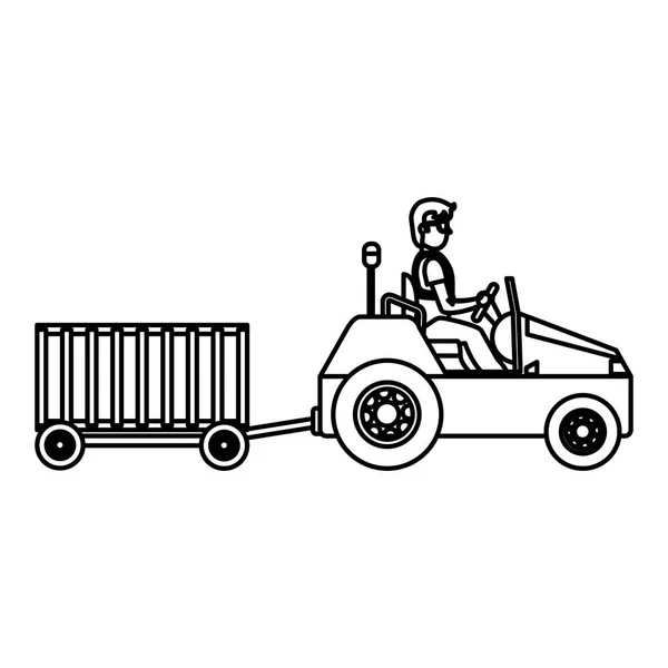Linha Reboque Veículo Transporte Com Bagagem Recipiente Vetor Ilustração — Vetor de Stock
