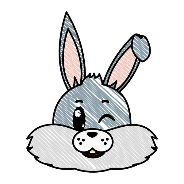 Doodle Divertente Animale Selvatico Coniglio Testa Vettore Illustrazione — Vettoriale Stock