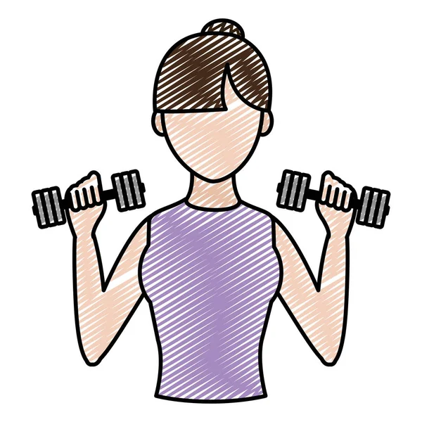 Doodle Fitness Mujer Entrenamiento Con Dumbbels Sus Manos Vector Ilustración — Archivo Imágenes Vectoriales