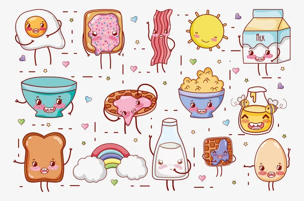 甘い朝食可愛いかわいい漫画ベクトル イラスト グラフィック デザイン — ストックベクタ