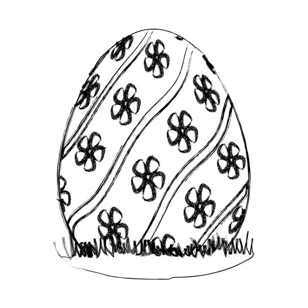 Grunge Egg Easter Flowers Lineal Decoration Vector Illustration — Stock Vector