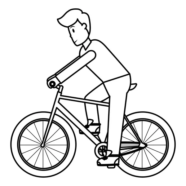 Линейный Мужчина Прической Одеждой Ездит Велосипеде — стоковый вектор