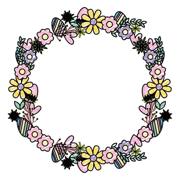 Doodle Circle Beautiful Flowers Petals Design Vector Illustration — Stock Vector
