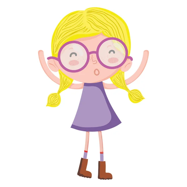 Enfant Fille Avec Des Lunettes Robe Style Vectoriel Illustration — Image vectorielle