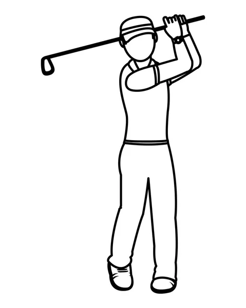 Ligne Garçon Golfeur Avec Uniforme Jeu Golf Vecteur Illustration — Image vectorielle