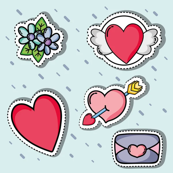 Set Valentines Day Patches Design Vektor Illustration — Stockvektor