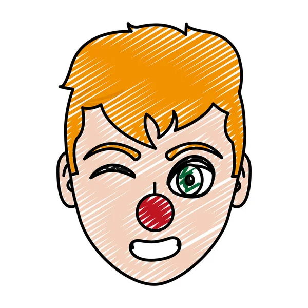 Tête Garçon Doodle Avec Coiffure Illustration Vectorielle Nez Clown — Image vectorielle