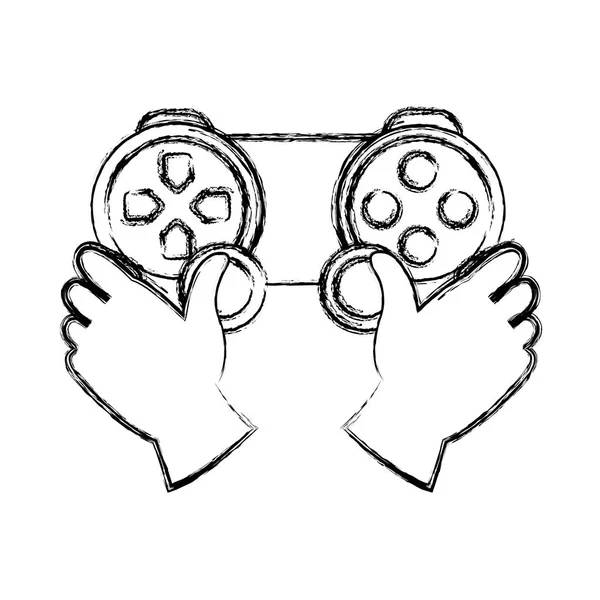 Grunge Hands Videogame Controller Play Console Vector Illustration — Stock Vector