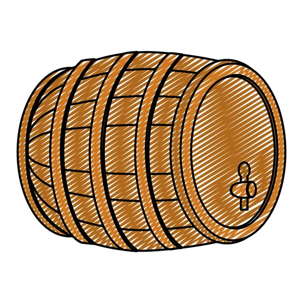 Doodle Wood Barrel Wine Alcohol Beverege Vector Illustration — Stock Vector