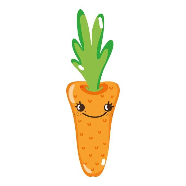 Kawaii Feliz Zanahoria Delicioso Vector Vegetal Ilustración — Vector de stock