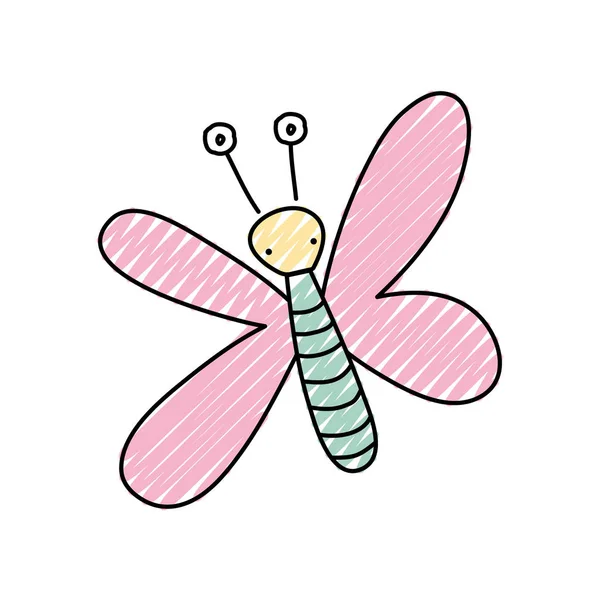 Doodle Roztomilé Butterfly Zvíře Křídly Oči Vektorové Ilustrace — Stockový vektor