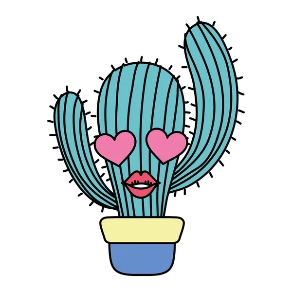 Color Kawaii Amor Cactus Desierto Planta Vector Ilustración — Vector de stock