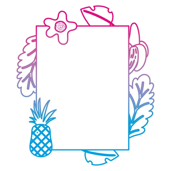 Style Dégradé Emblème Ligne Avec Des Plantes Tropicales Des Fruits — Image vectorielle