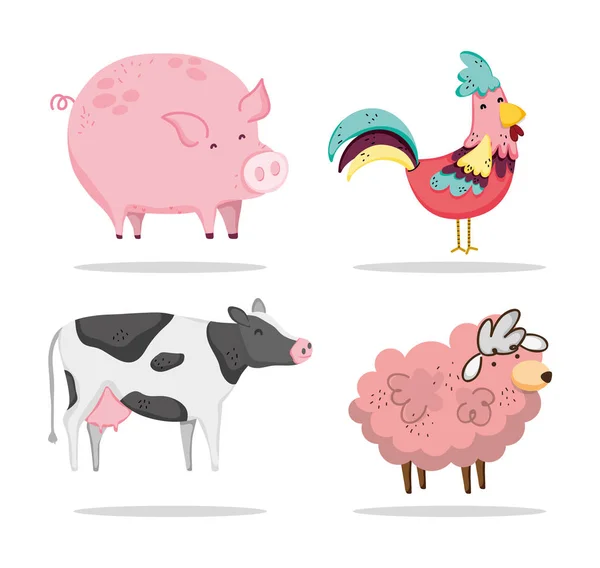 Set Farm Animals Cartoons Vector Illustration Graphic Design — Stock Vector