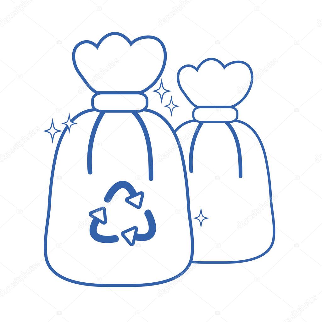 line garbage trash bags with recycle symbol vector illustration