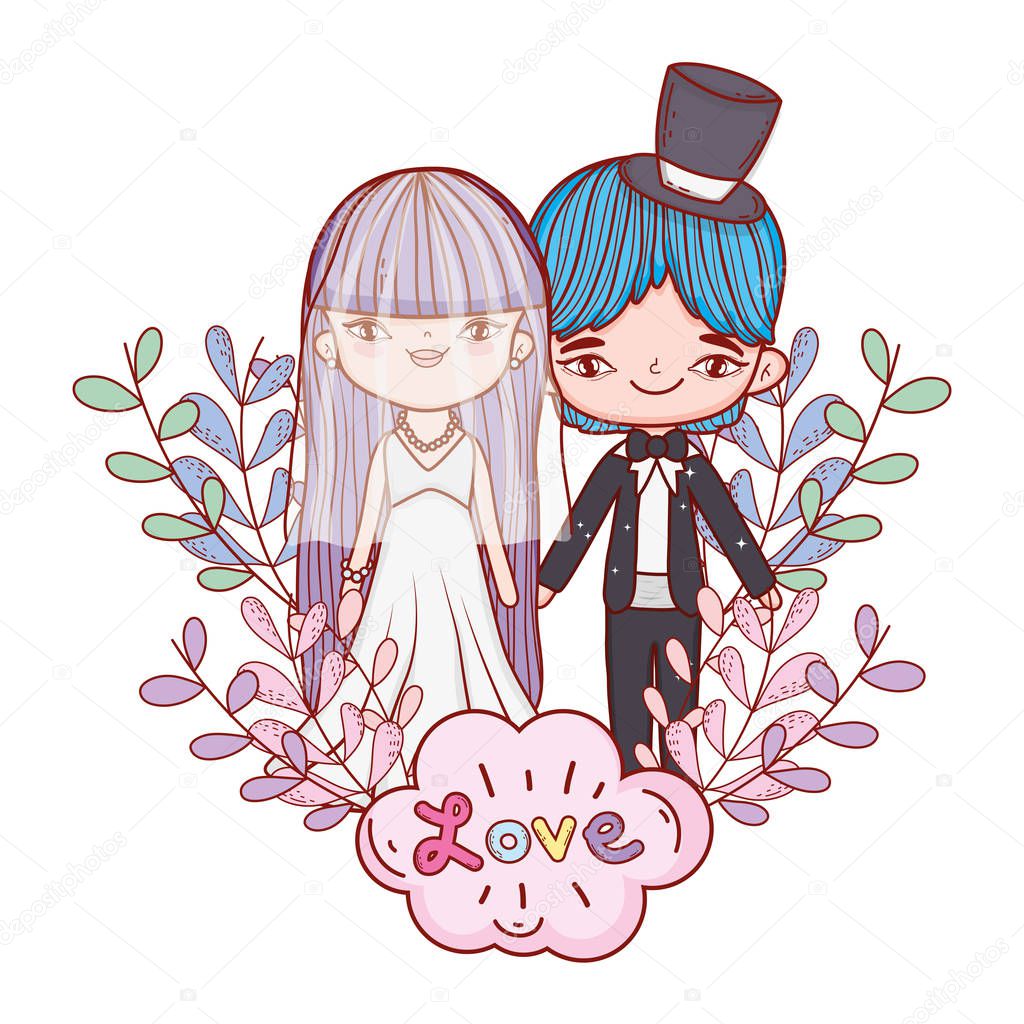 girl and boy couple marriage with clouds vector illustration