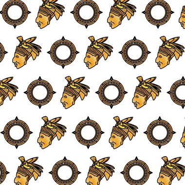 Güneş Aztek sembolü ve cacique arka plan vektör çizim doodle