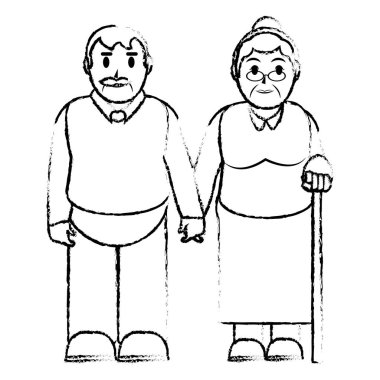 Grunge yaşlı çift ile birlikte rahat kıyafetler illüstrasyon vektör