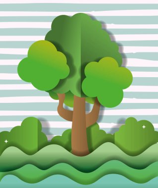 Kağıt Sanat güzel doğa manzara manzara vektör çizim grafik tasarım