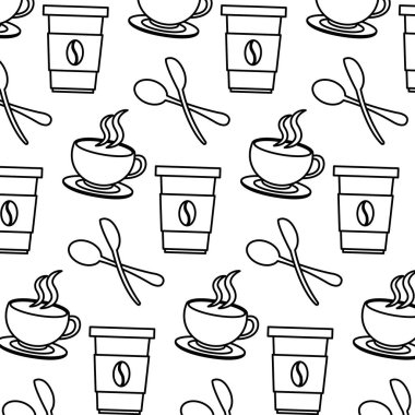 sıcak kahve fincanı çatal bıçak takımı arka plan vektör çizim ile satır
