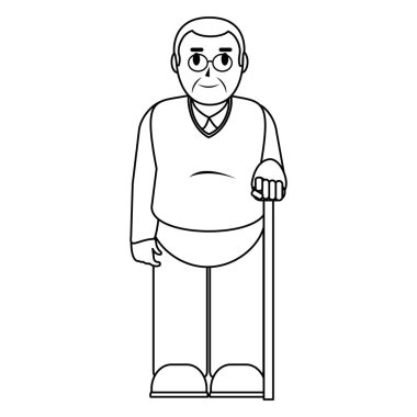 satır yaşlı adam gözlük ve baston vektör çizim ile