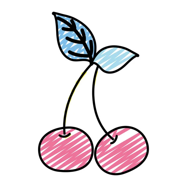 涂鸦美味的樱桃新鲜有机水果矢量插图 — 图库矢量图片