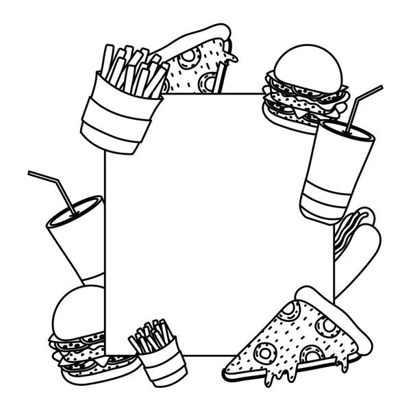Line Emblem Unhealthy Fastfood Meal Decoration Vector Illustration — Stock Vector