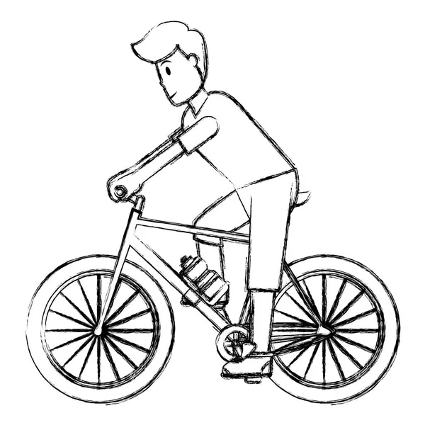 Hombre Grunge Montar Bicicleta Ilustración Vector Estilo Vida Saludable — Vector de stock