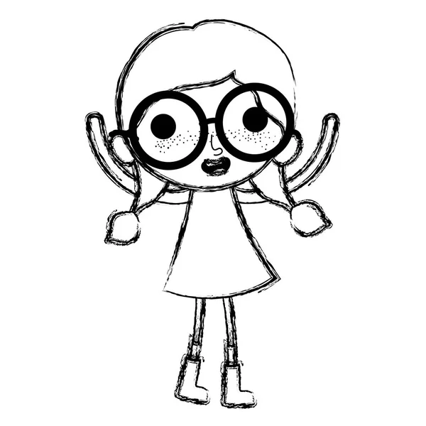 Grunge Menina Criança Com Óculos Mãos Para Cima Ilustração Vetorial — Vetor de Stock