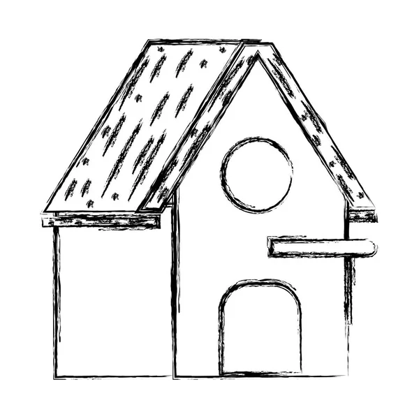 Grunge Rumah Lucu Dengan Desain Atap Dan Pintu Vektor Ilustrasi - Stok Vektor