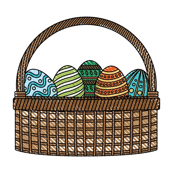 Doodle Eggs Easter Decoration Hamper Style Vector Illustration — Stock Vector