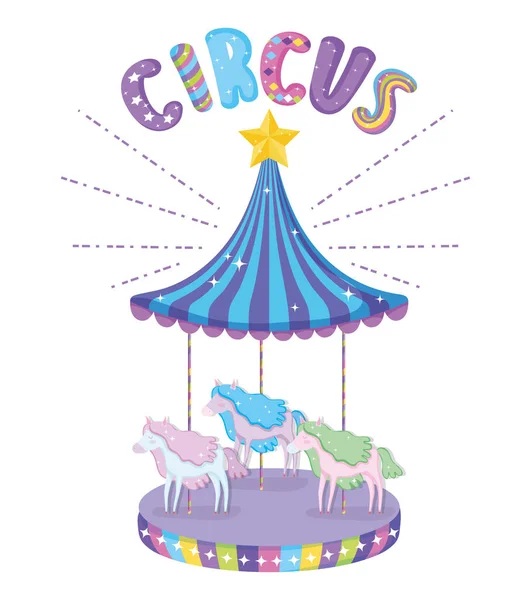 Circo Con Carrusel Eléctrico Caballos Juego Vector Ilustración — Vector de stock