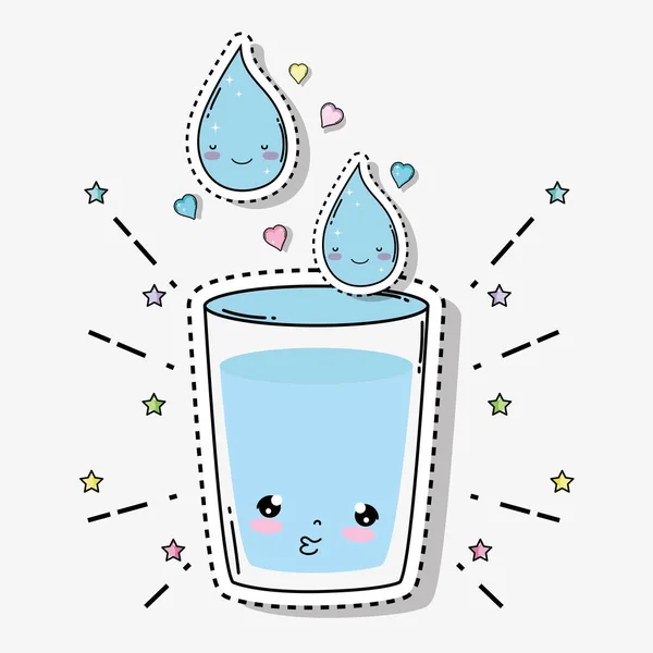 Kawaii Anbud Vattenglas Med Hjärtan Och Stjärnor Vektor Illustration — Stock vektor