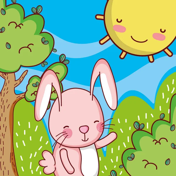 Bunny in the forest doodle cartoon vector illustration graphic design