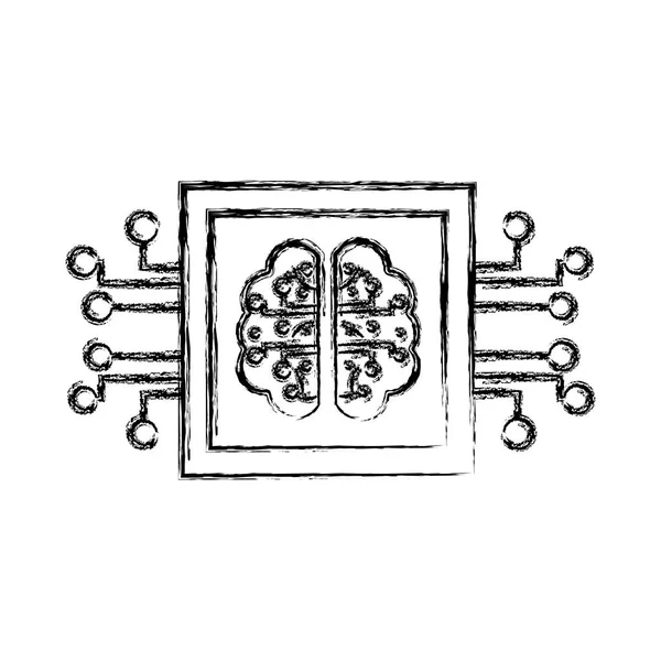 Гранж Чип Схемы Мозга Векторной Иллюстрации Искусственного Интеллекта — стоковый вектор