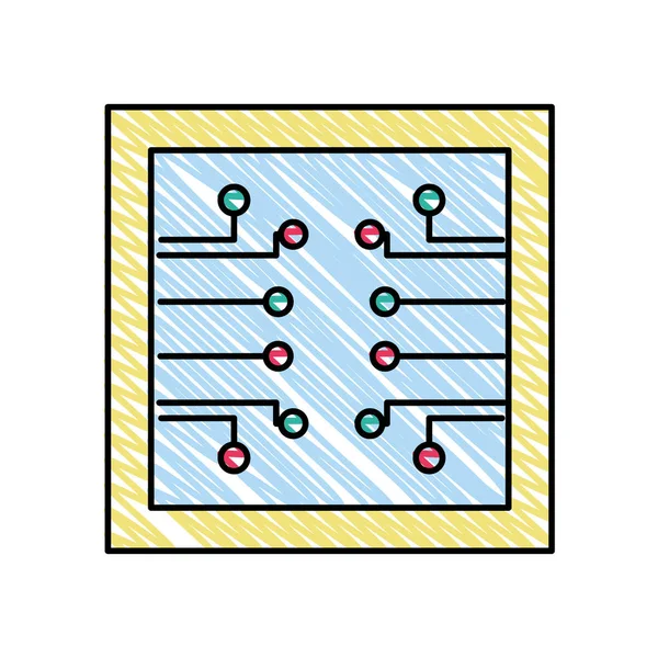 Doodle Frame Circuits Network Artificial Technology Vector Illustration — Stock Vector